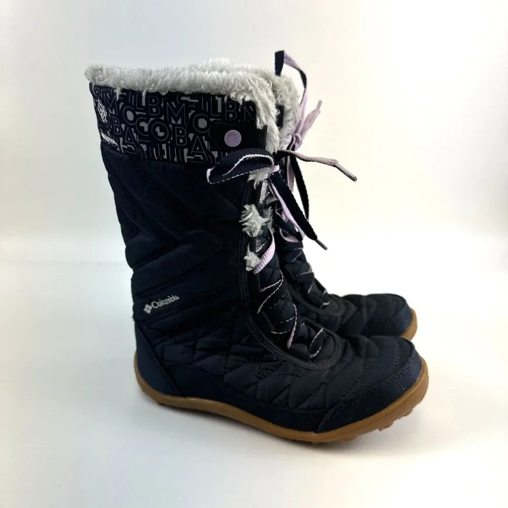 Columbia Mid II Print Omni Heat Boot Navy Blue Lace Up Purple Faux Fur Girls 1